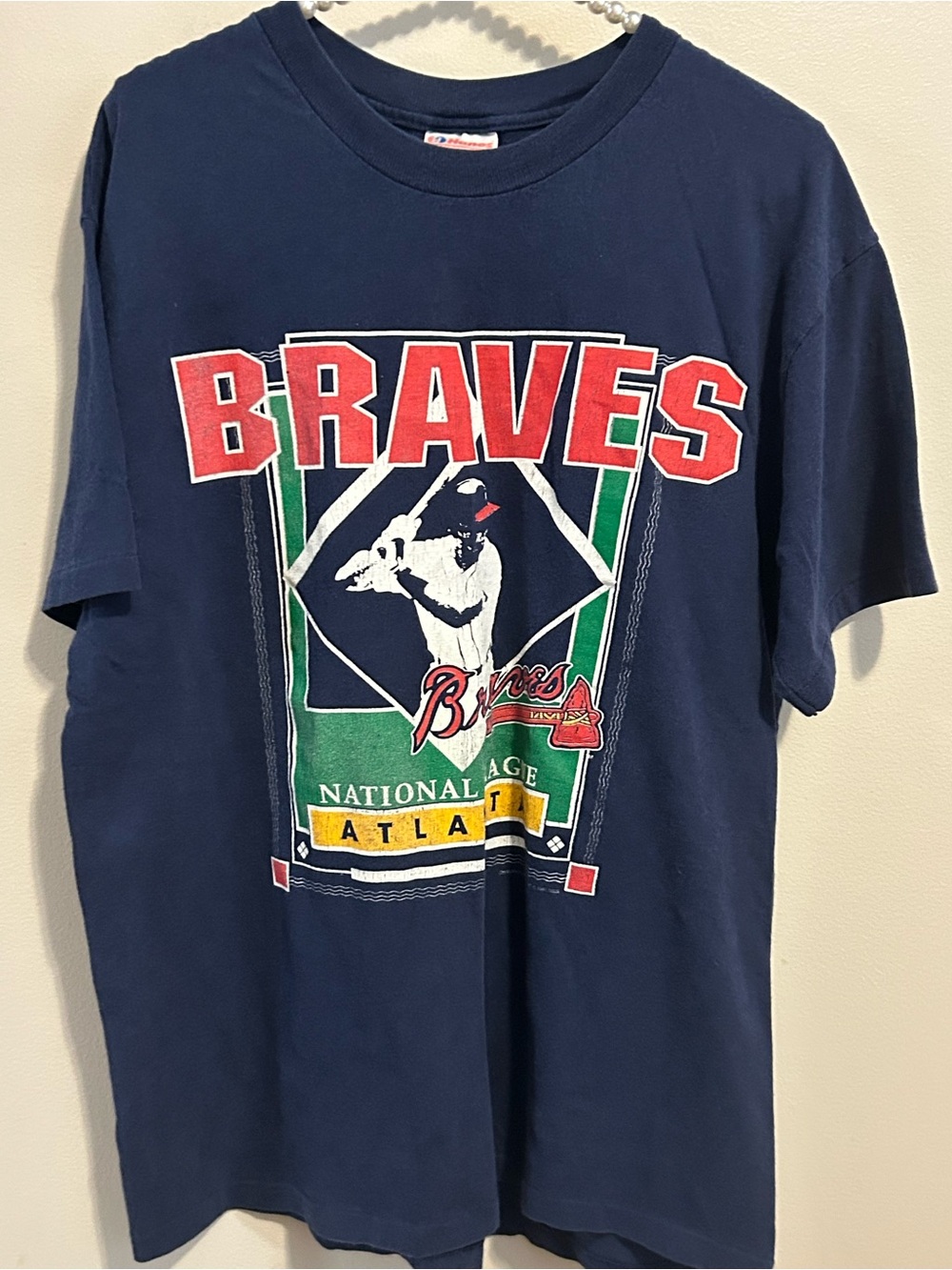 Vintage 90s Atlanta Braves T Shirt Mens Large Hanes Heavyweight MLB Baseball Vtg